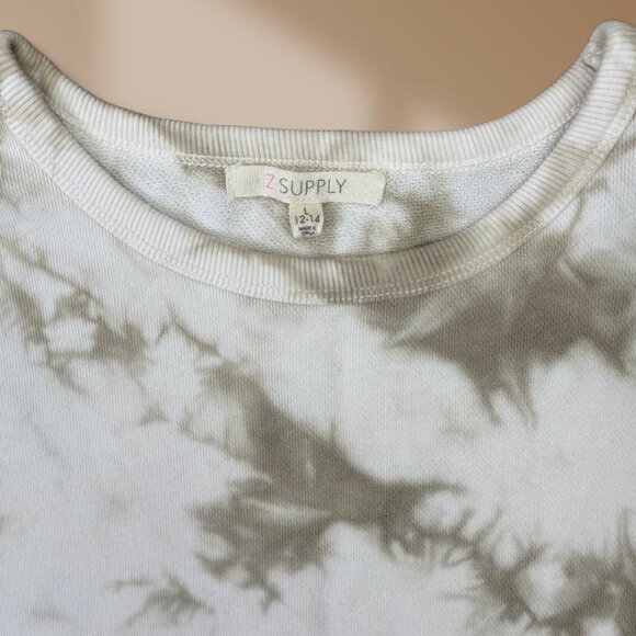 🤎 Z Supply Kids Beige/Cream Tie Dye Cropped Sweatshirt Long Sleeve | Size 12-14 - Picture 6 of 7